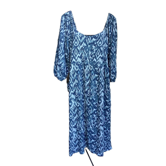 Anybody Maxi Dress Blue Geo W/Pockets Square Neck Woman’s Plus Size 2XP Petite - Picture 1 of 7